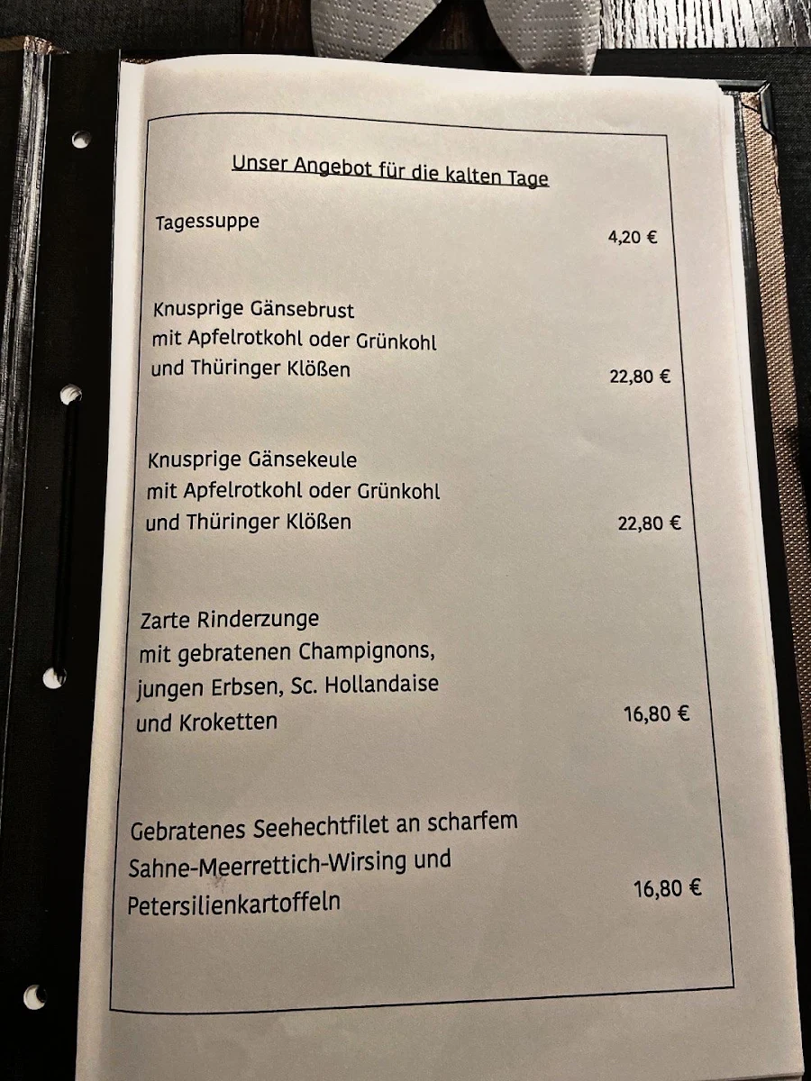 Speisekarte, Landgasthof Löbichau