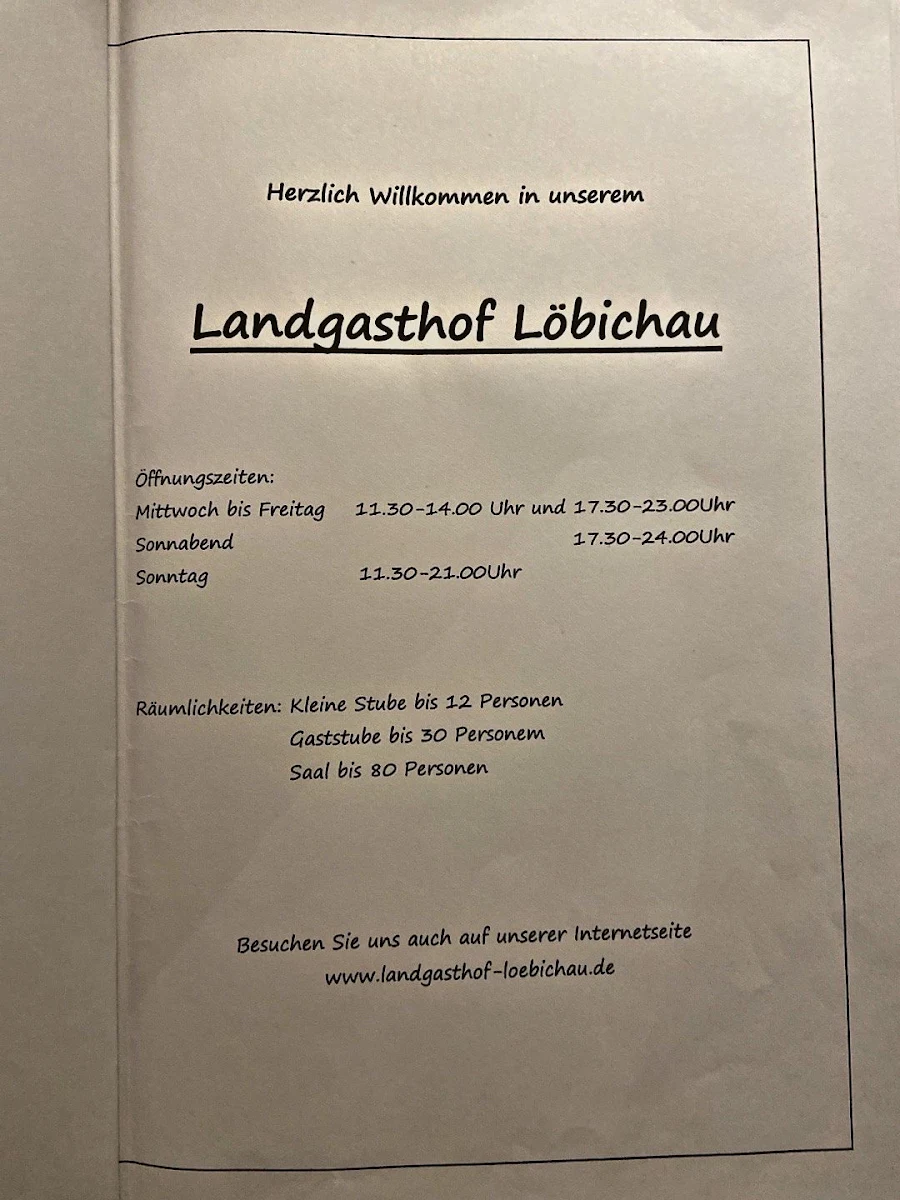 Speisekarte, Landgasthof Löbichau