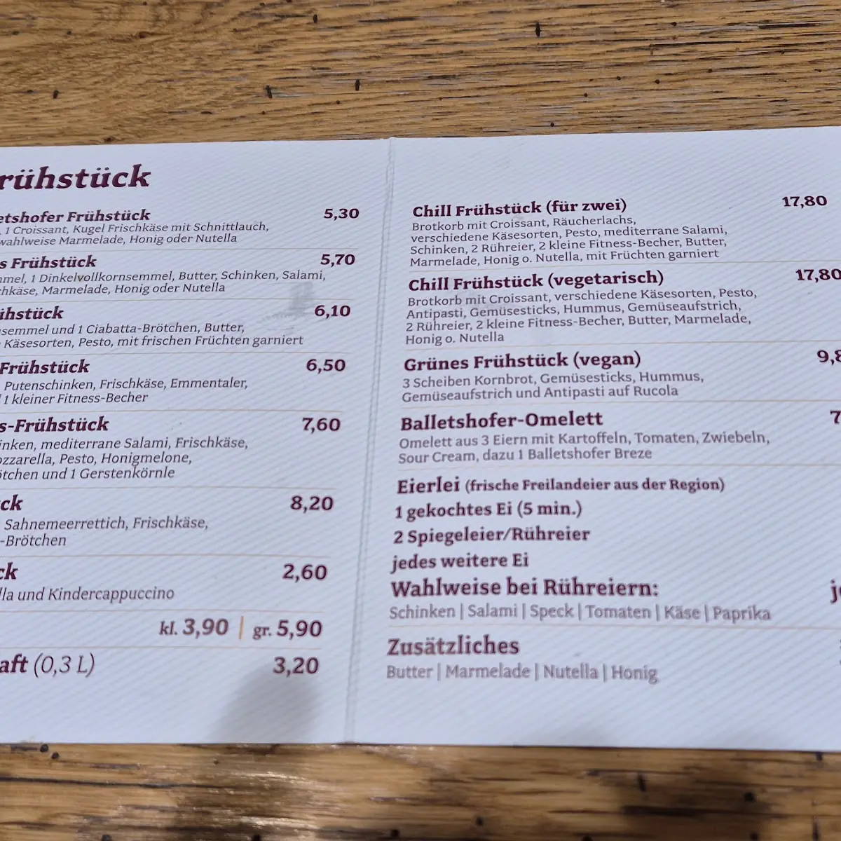 Speisekarte, Grill’n Chill