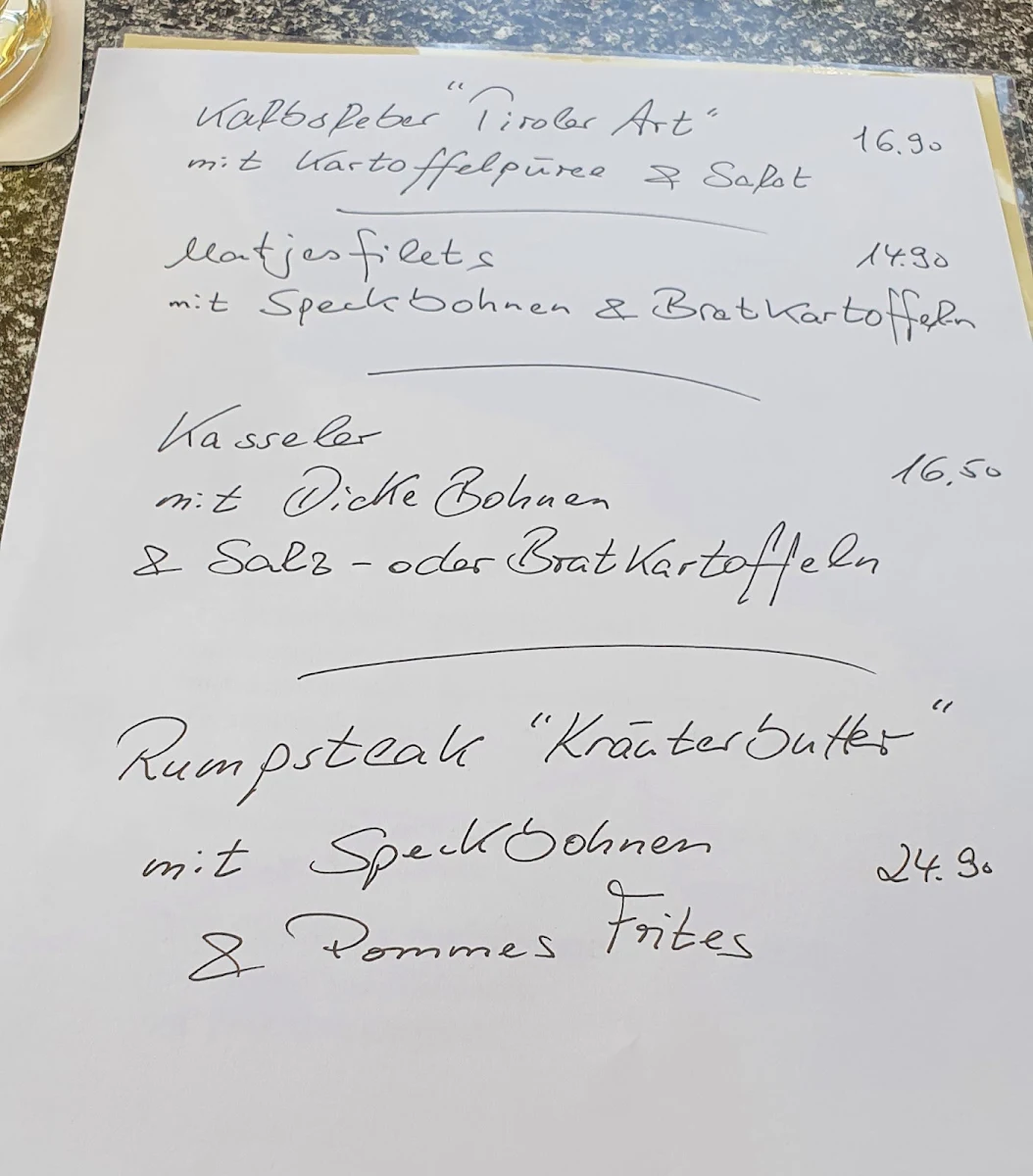 Speisekarte, Restaurant Neuenhof Kockenberg / Remscheid