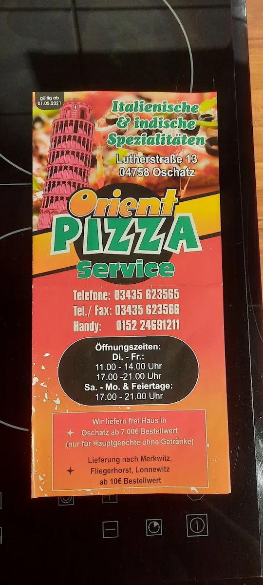 Speisekarte, Orient-Pizza-Service