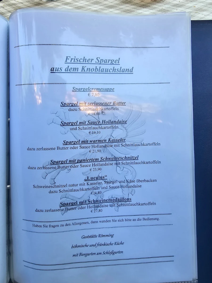 Speisekarte, Gaststätte Römming