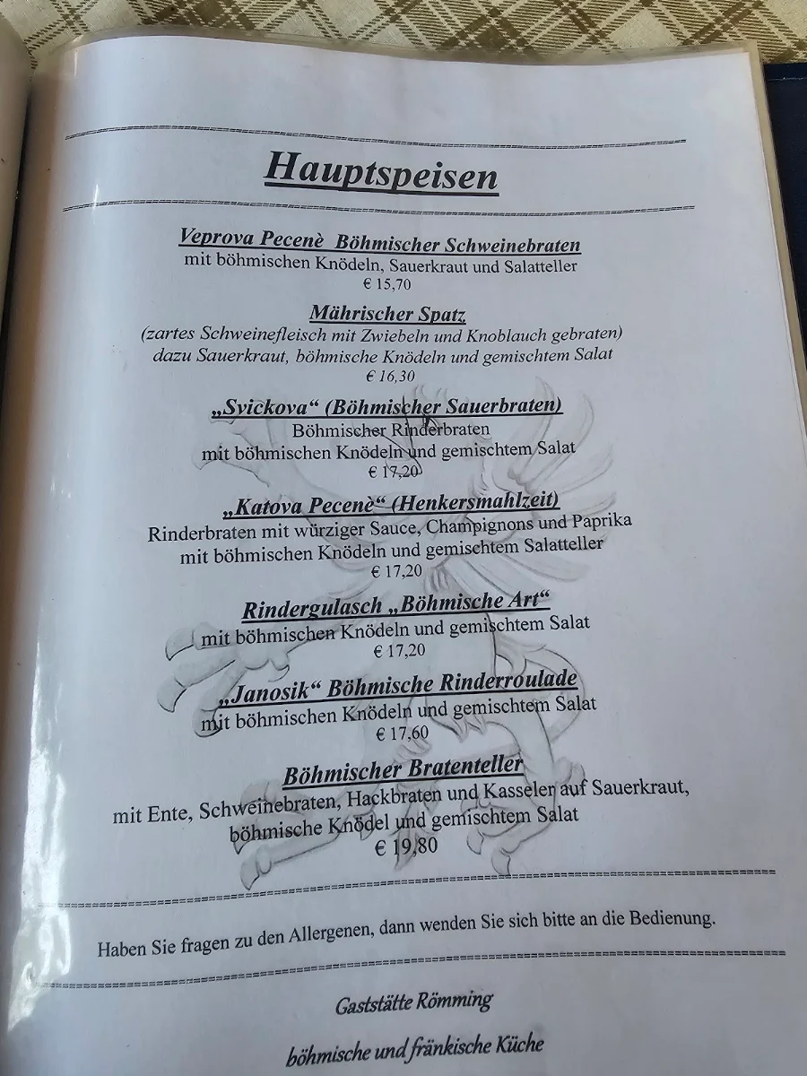 Speisekarte, Gaststätte Römming