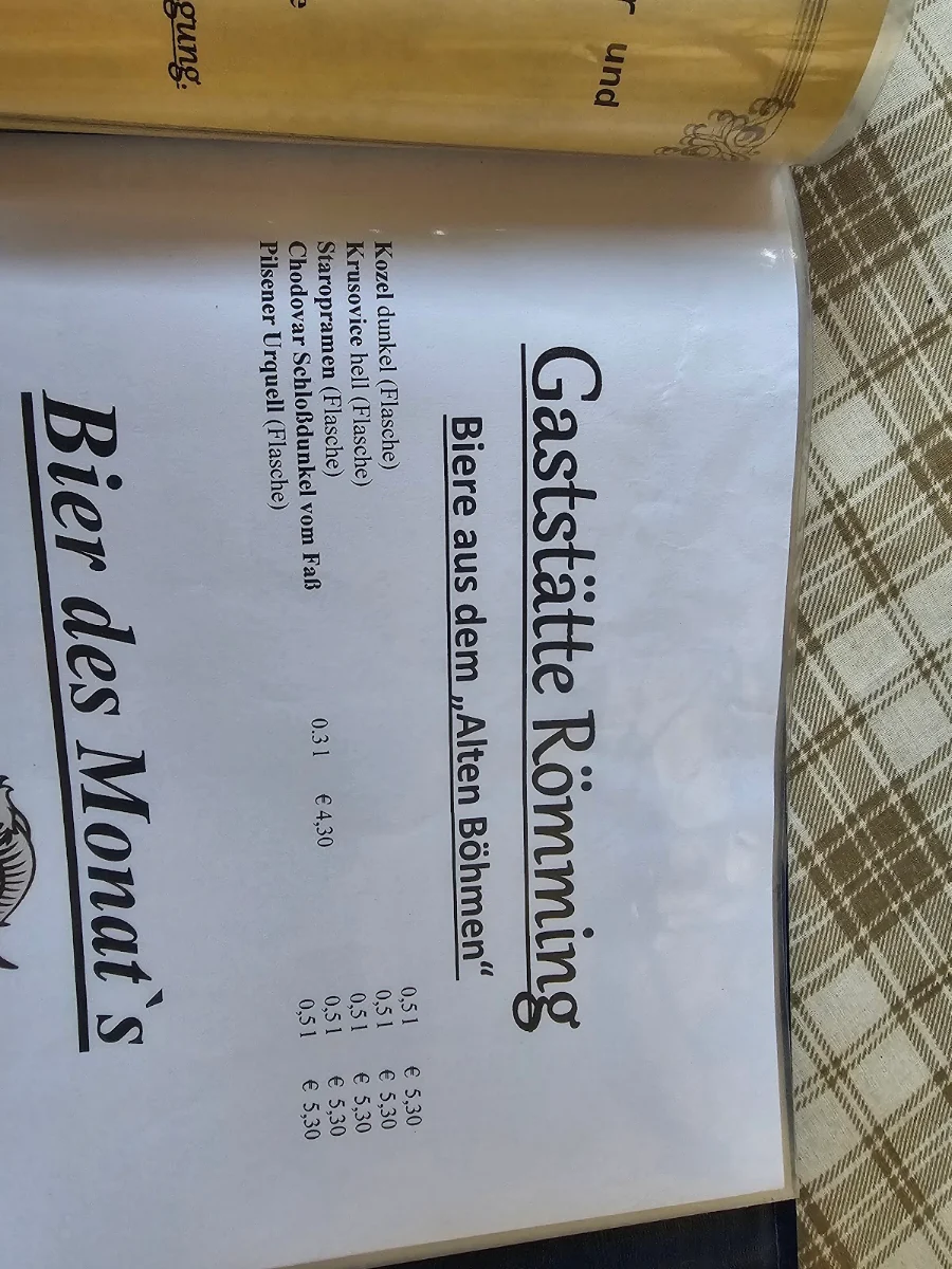 Speisekarte, Gaststätte Römming