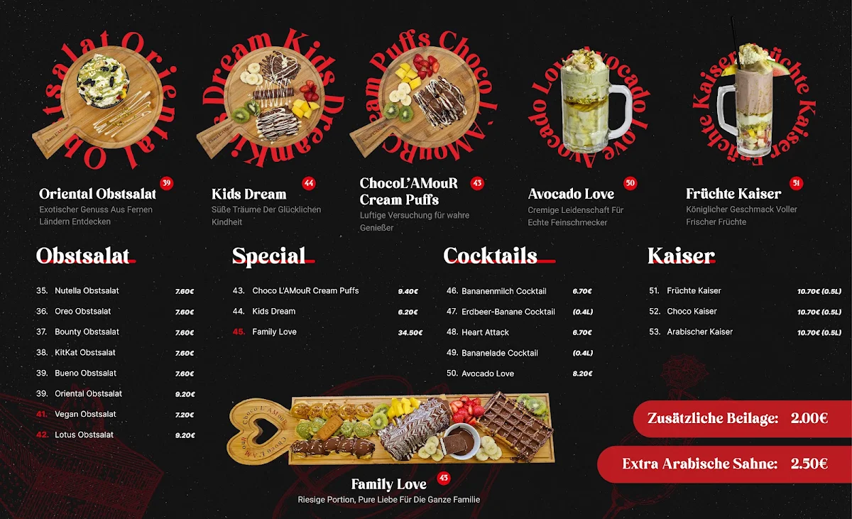 Speisekarte, Choco L’AMouR