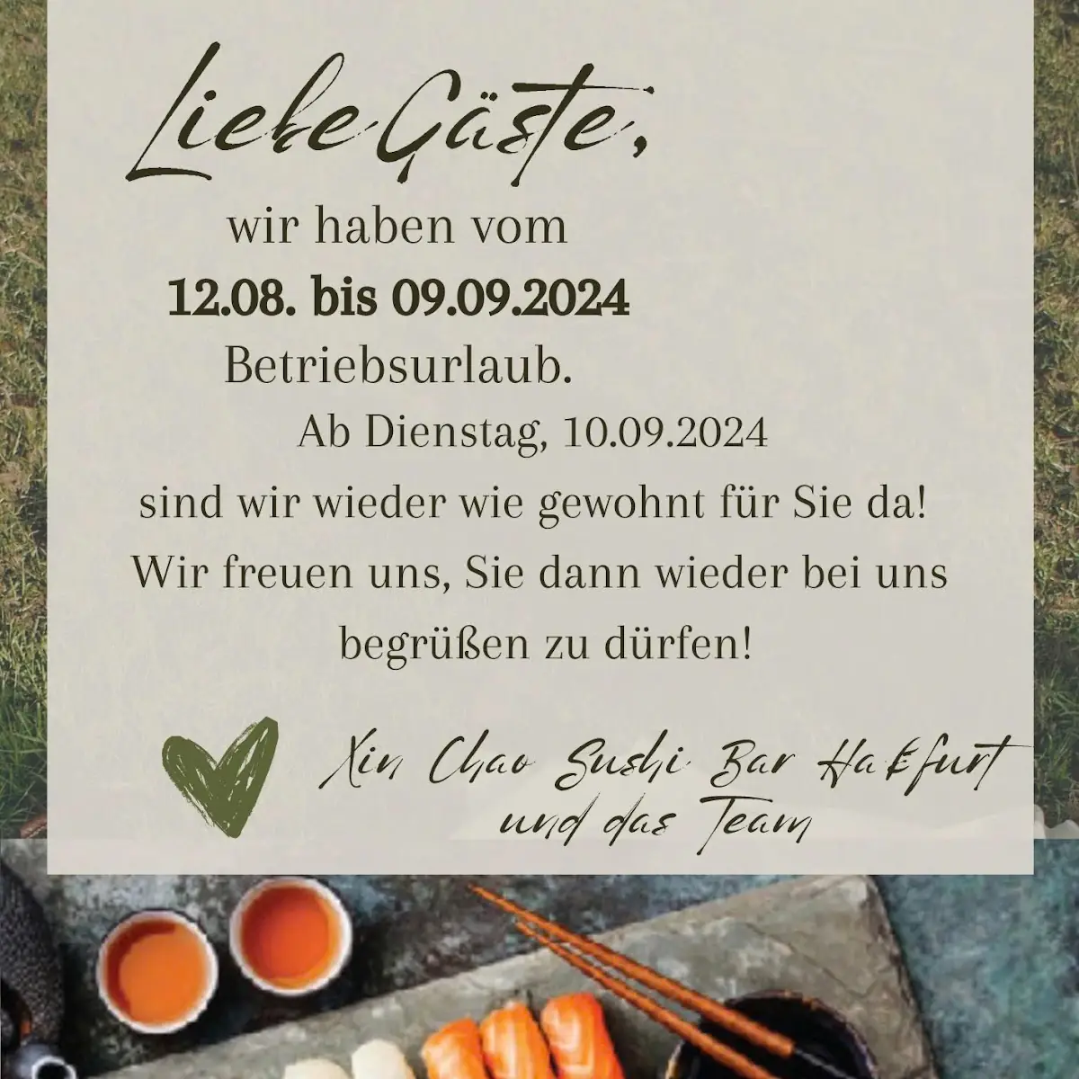 Speisekarte, Xin Chao Sushi Bar Haßfurt