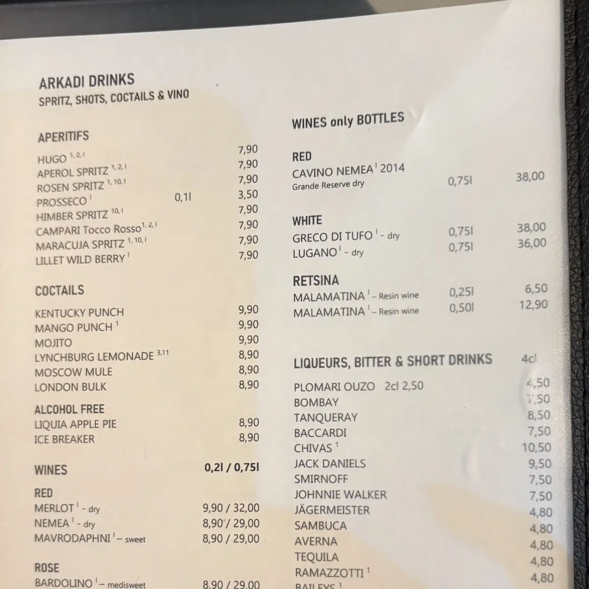 Speisekarte, Arkadi Restaurant Munich