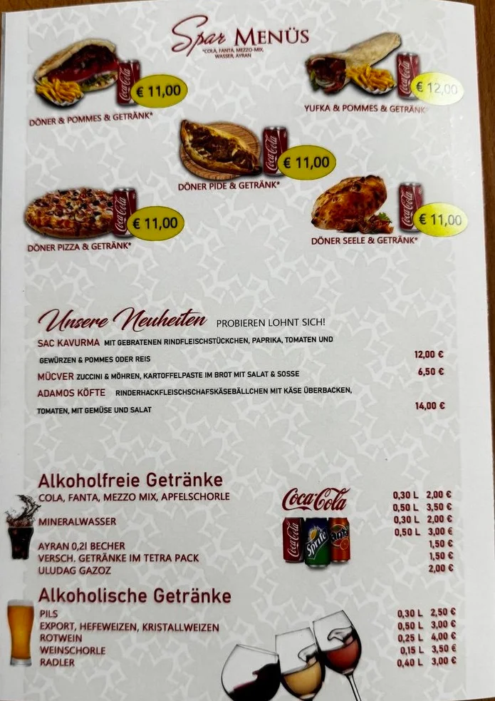 Speisekarte, ADAMOS Döner Kebap