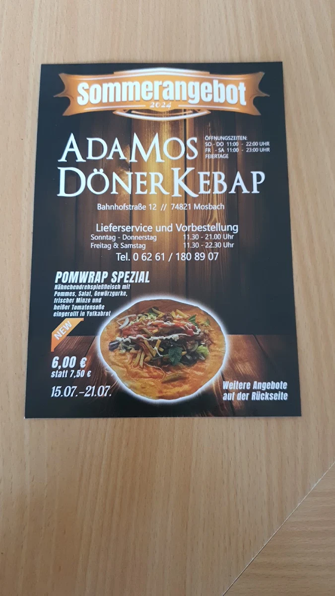 Speisekarte, ADAMOS Döner Kebap