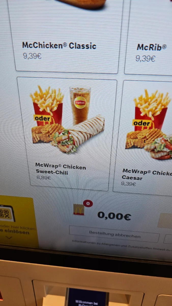 Speisekarte, McDonald's