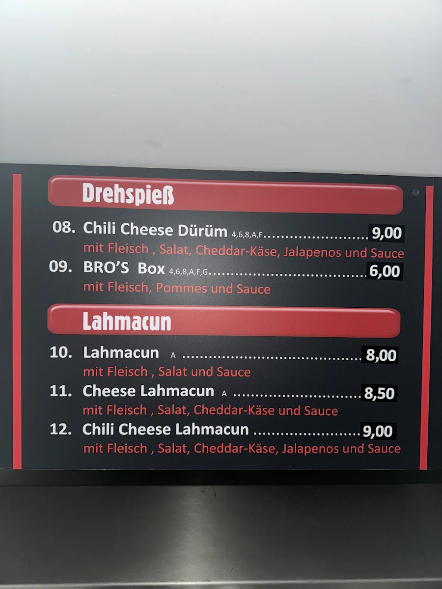 Speisekarte, Bros Döner