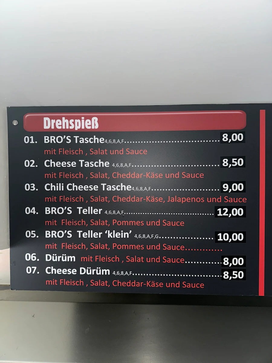 Speisekarte, Bros Döner