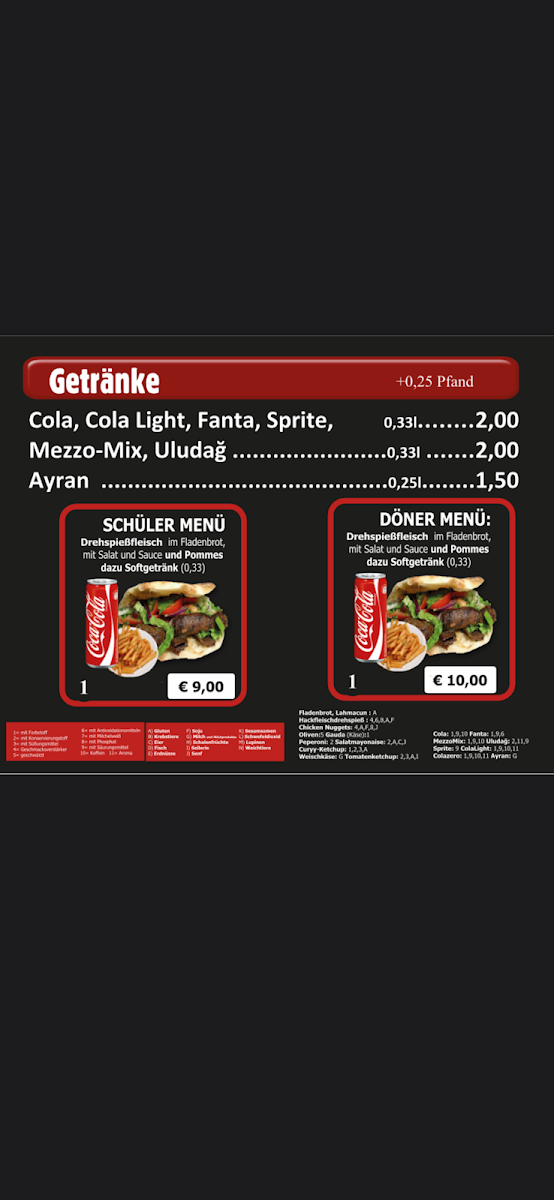Speisekarte, Bros Döner