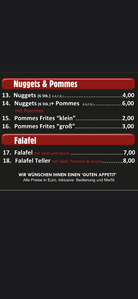 Speisekarte, Bros Döner
