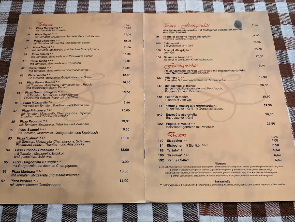 Speisekarte, Latino Ristorante - Pizzeria