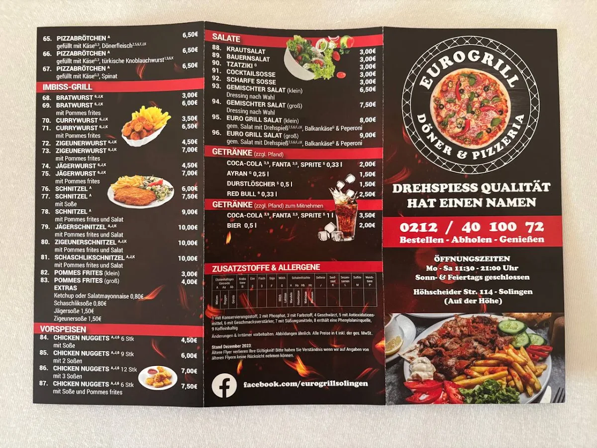 Speisekarte, Euro Grill