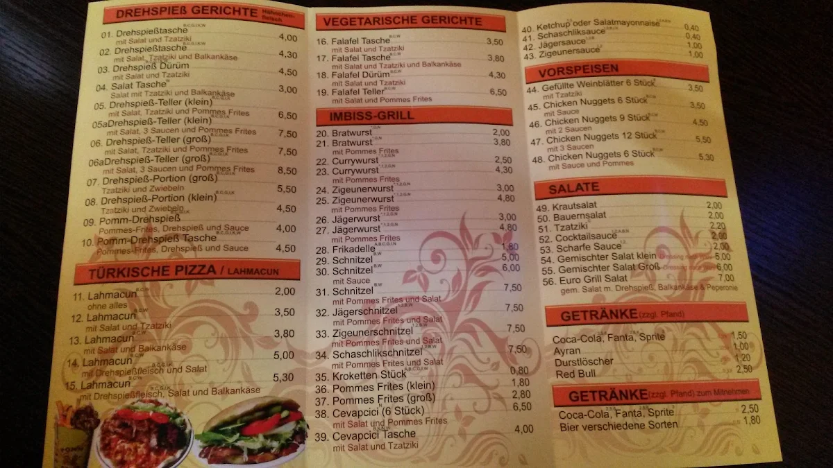 Speisekarte, Euro Grill
