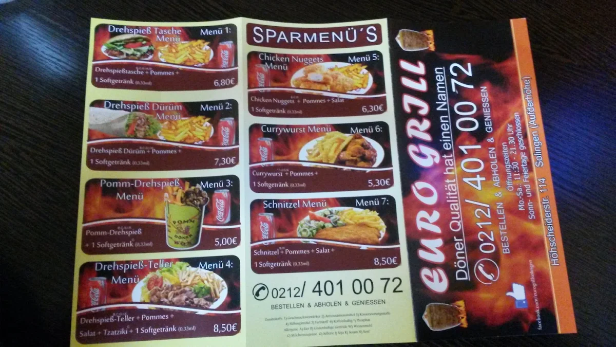 Speisekarte, Euro Grill