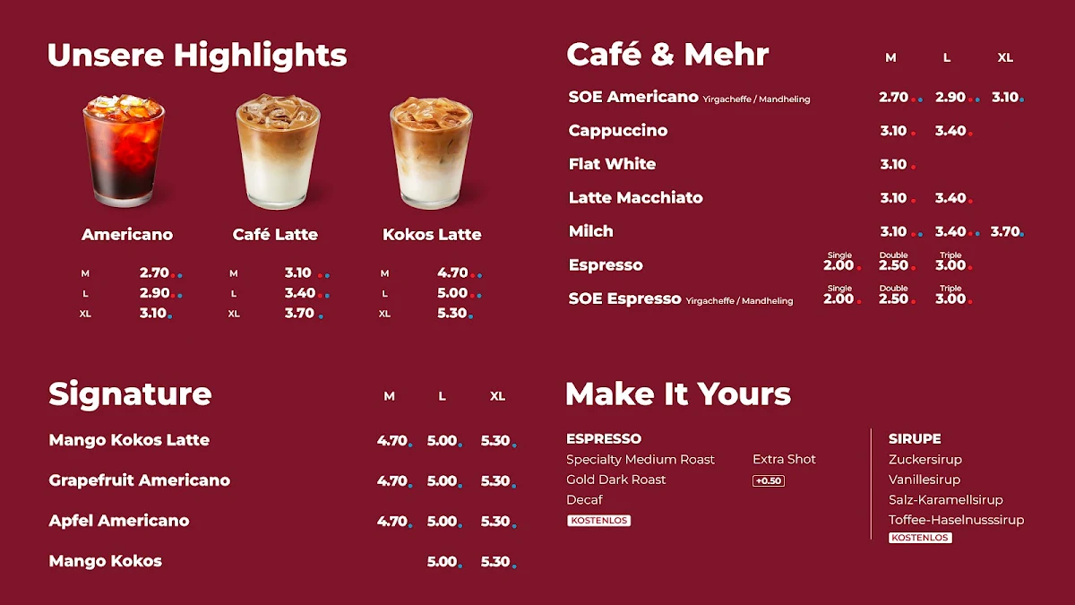 Speisekarte, Cotti Coffee - Königshof Essen