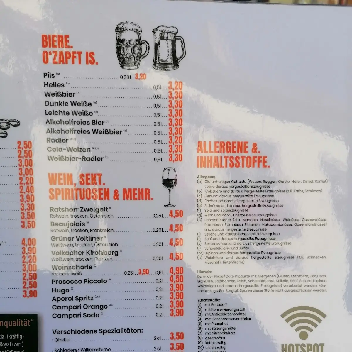 Speisekarte, Bäcker Bachmeier