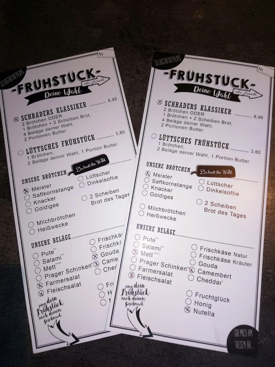 Speisekarte, Bäcker Schrader