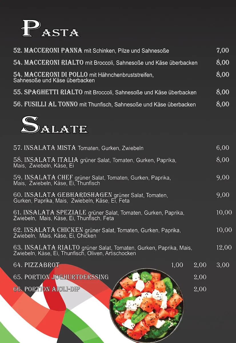 Speisekarte, Rialto III - Salzgitter Gebhardshagen