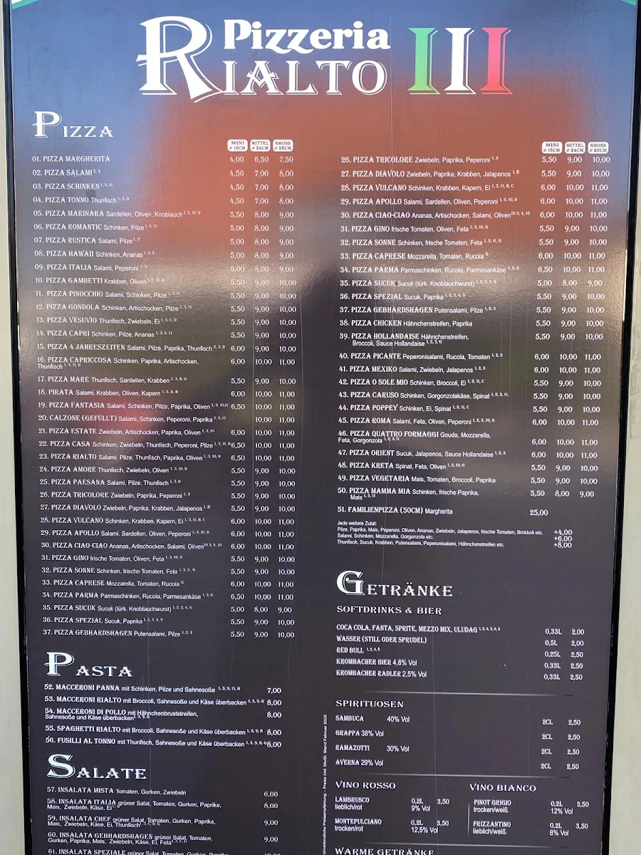 Speisekarte, Rialto III - Salzgitter Gebhardshagen