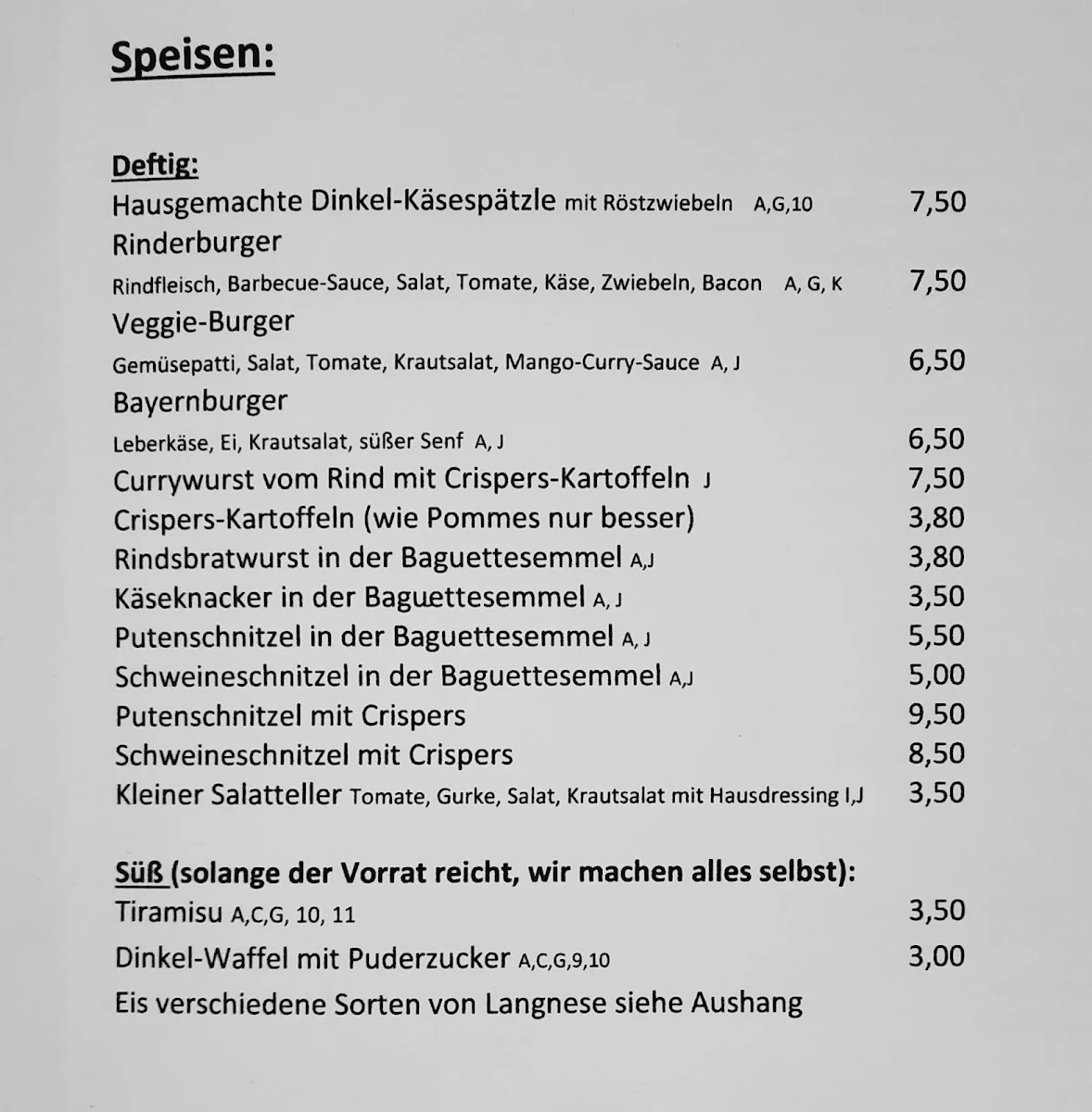 Speisekarte, Ameisenstüberl FFB