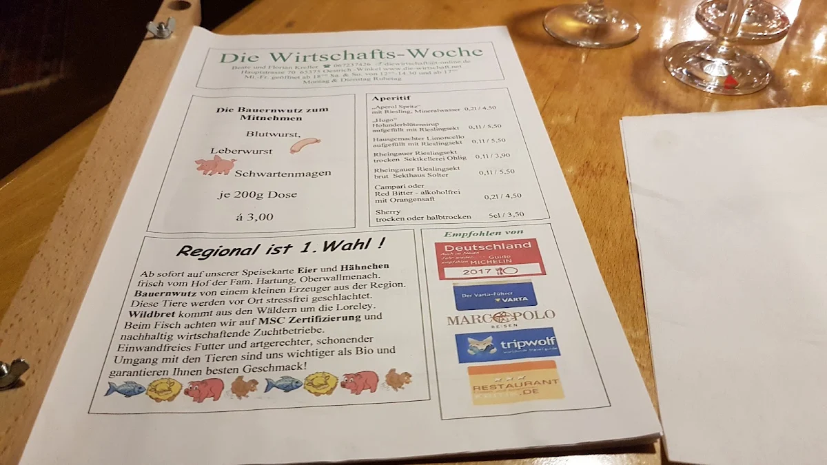 Speisekarte, Die Wirtschaft im Wein-und Sekthaus F.B.Schönleber