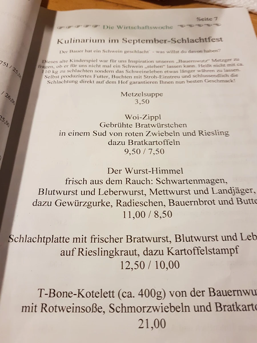 Speisekarte, Die Wirtschaft im Wein-und Sekthaus F.B.Schönleber
