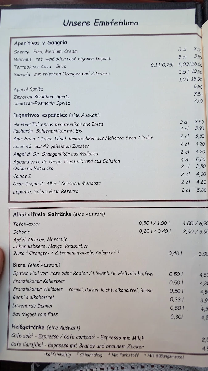 Speisekarte, Centro Español