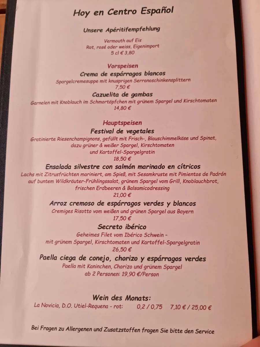 Speisekarte, Centro Español