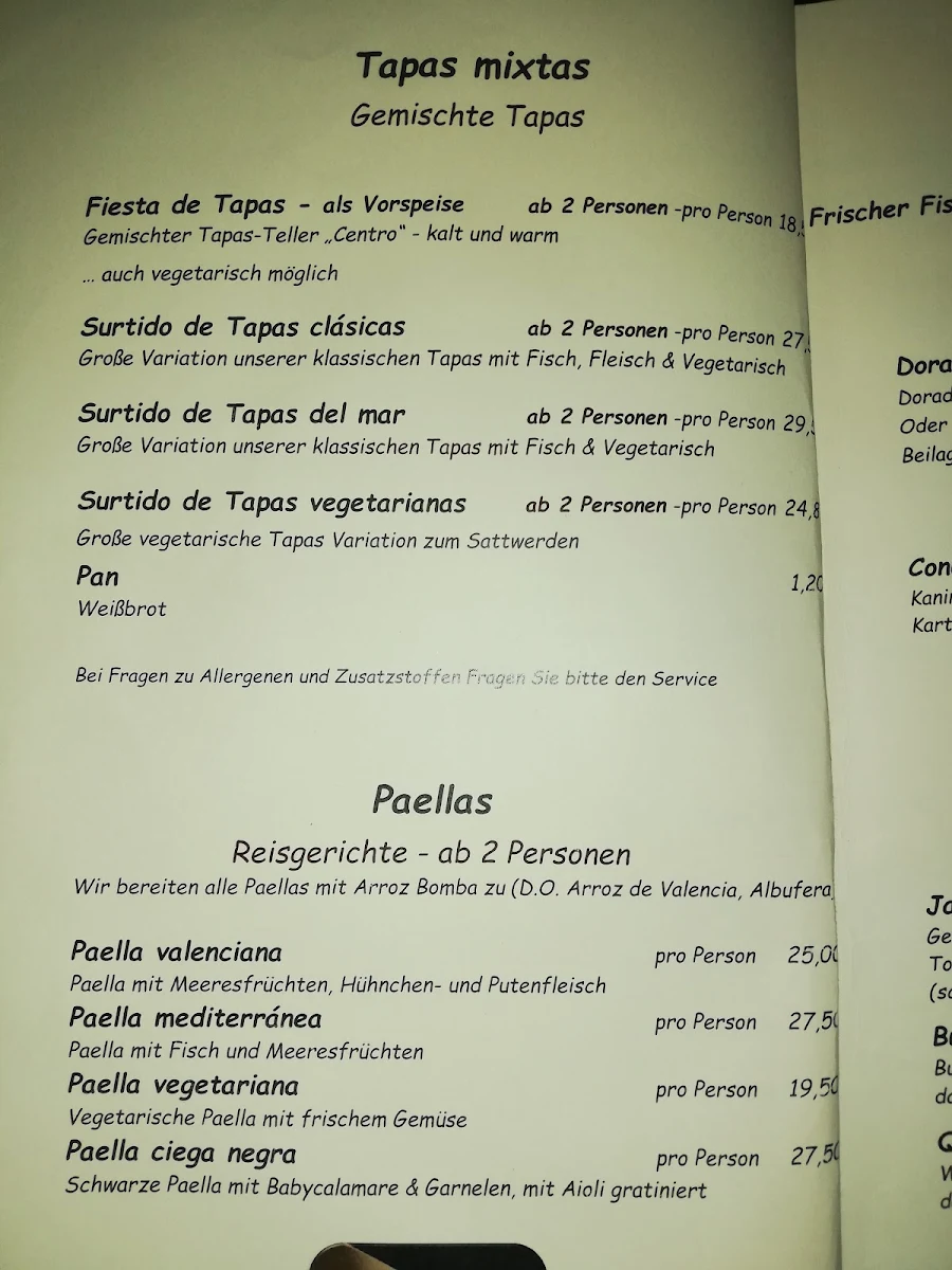 Speisekarte, Centro Español