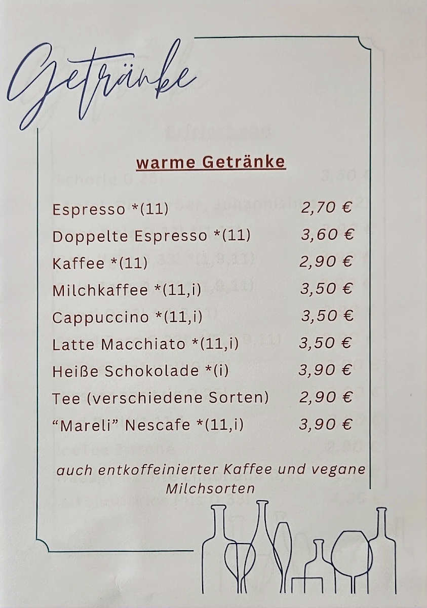 Speisekarte, Mareli Restaurant & Cafe