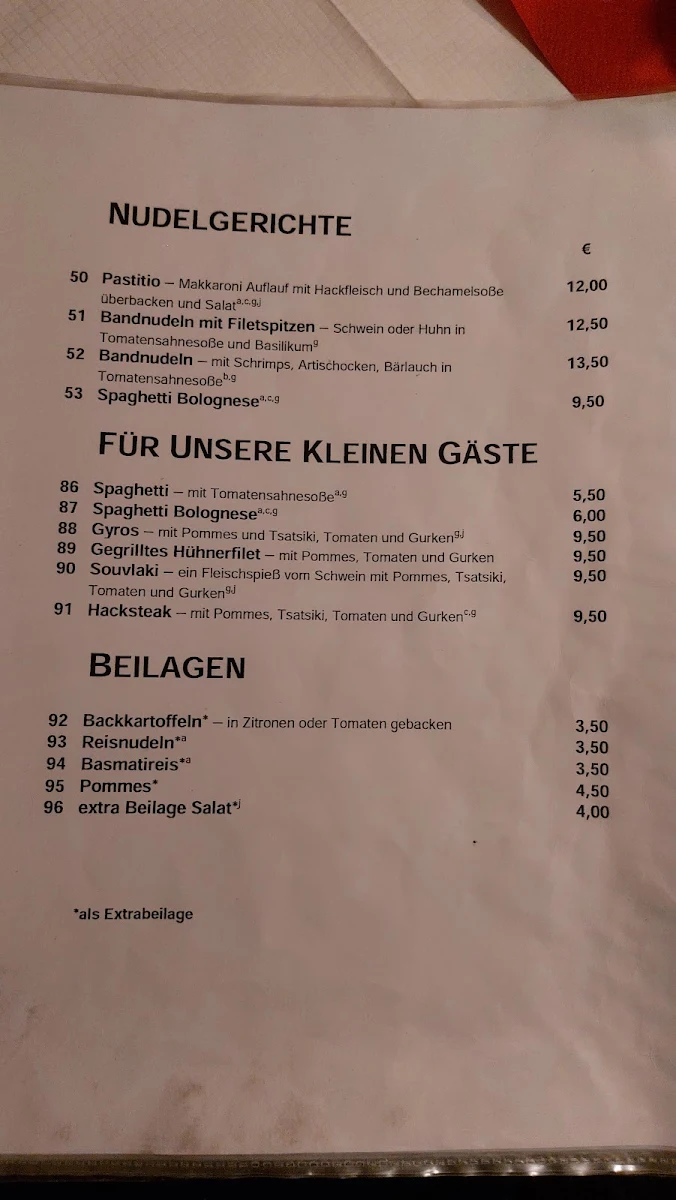 Speisekarte, Taverna Karagiosis