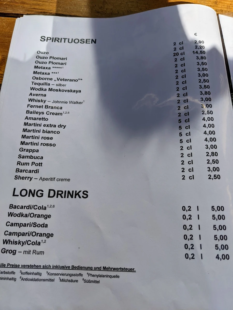 Speisekarte, Taverna Karagiosis