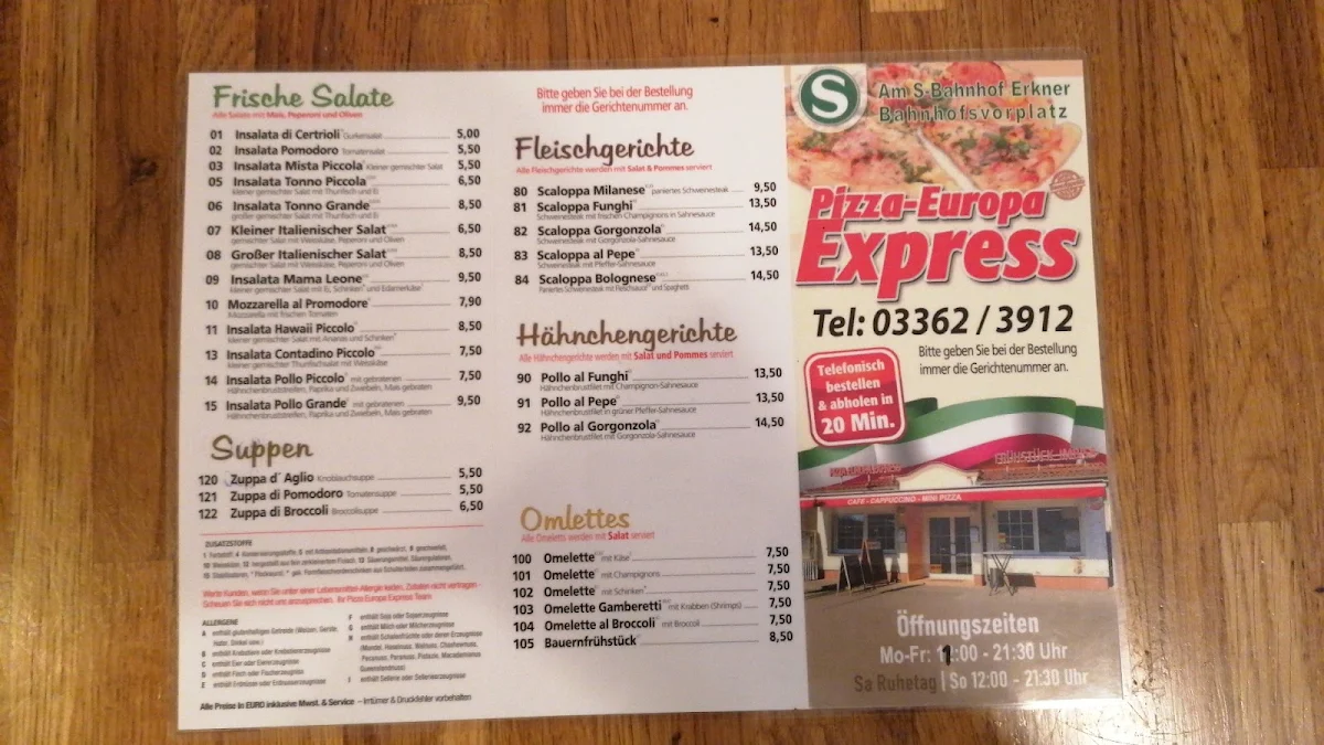 Speisekarte, Pizza-Europa Express Erkner