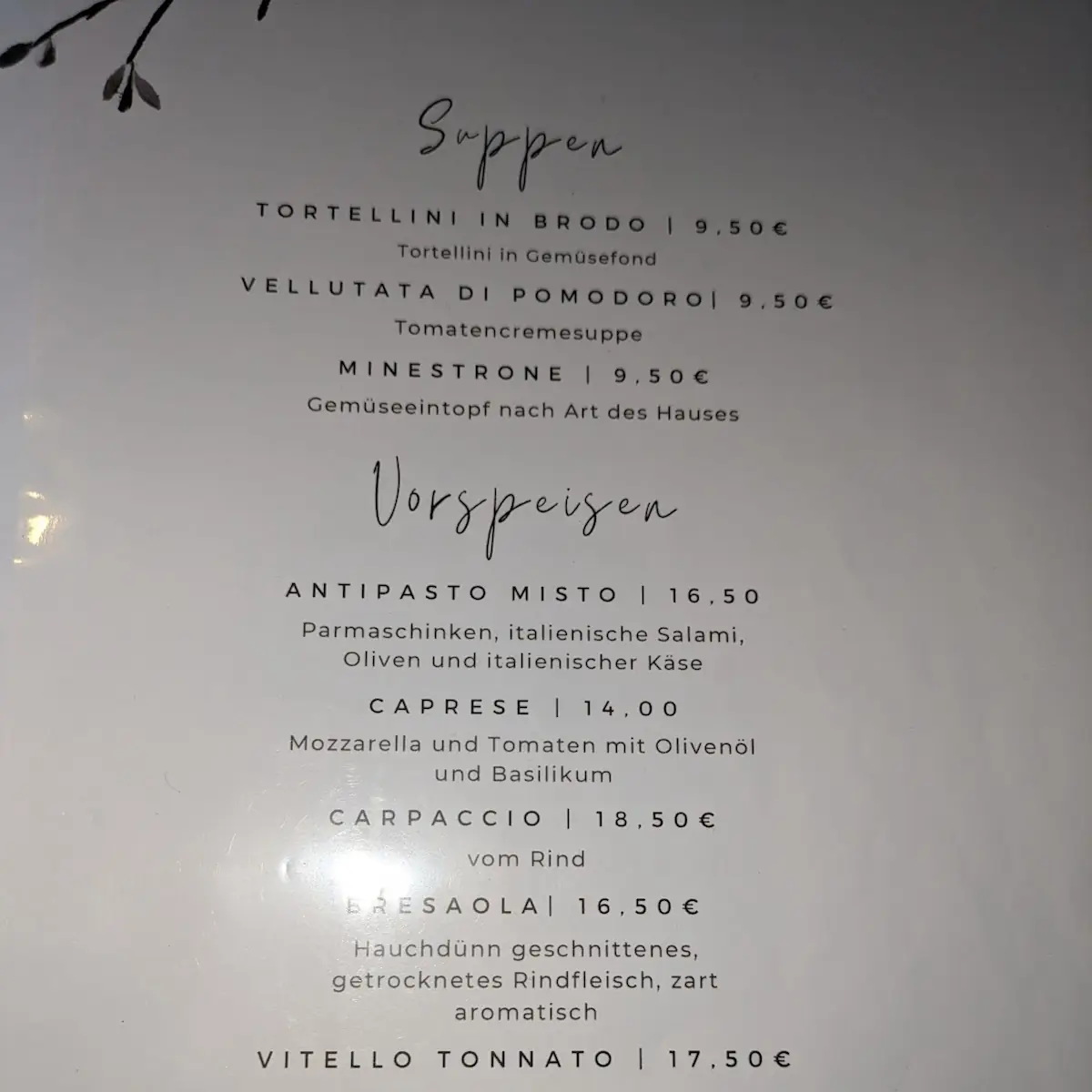 Speisekarte, Ristorante & Pizzeria Schenkenburg