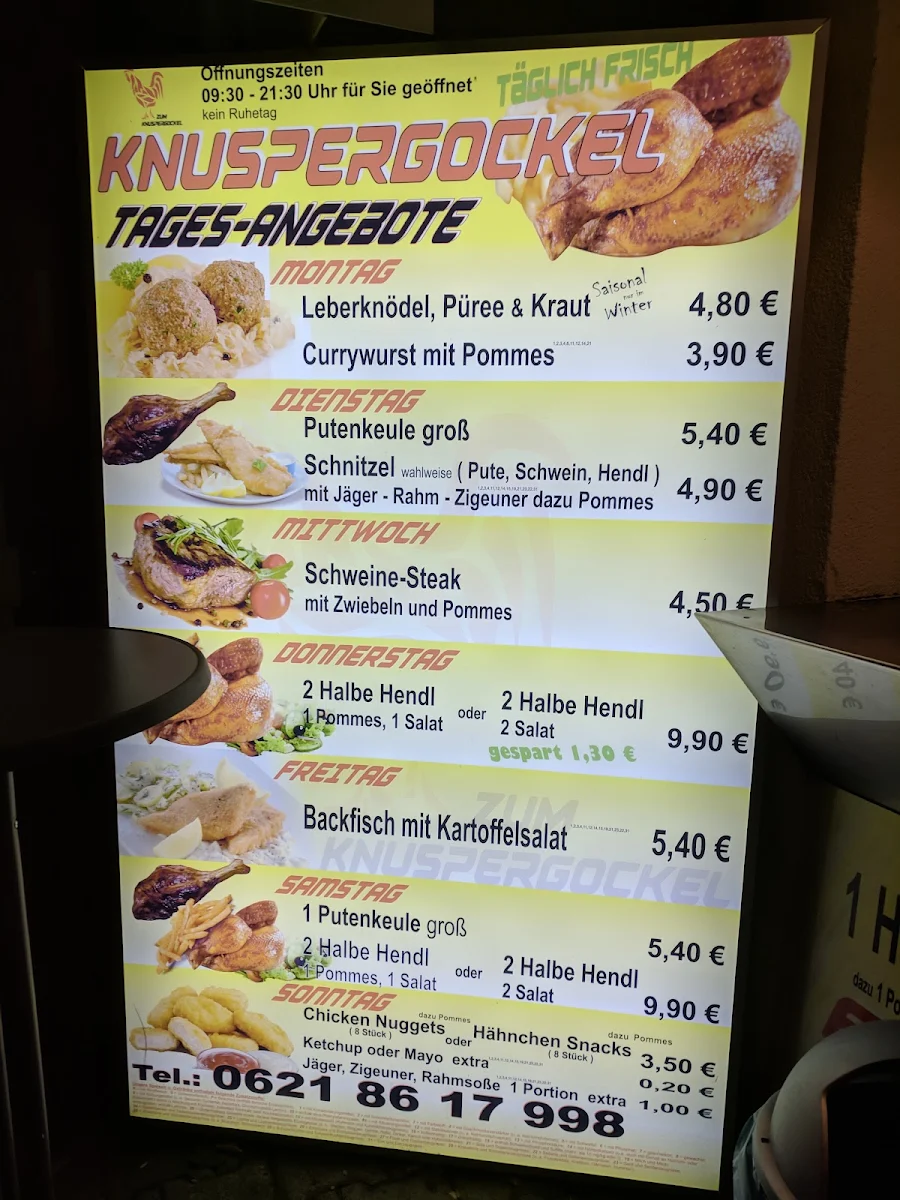 Speisekarte, Knuspergockel
