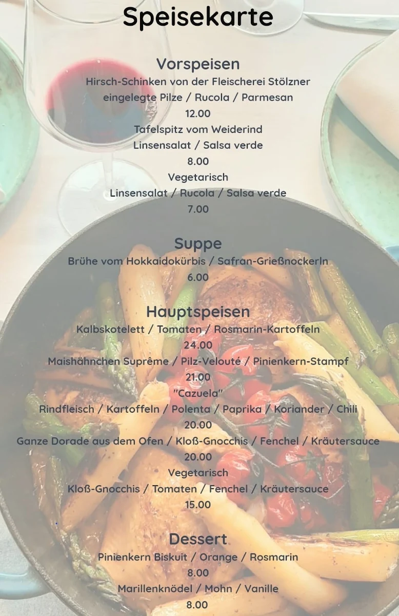 Speisekarte, Restaurant Pálffy