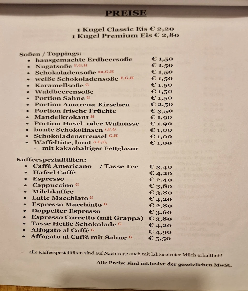 Speisekarte, Café Marquart
