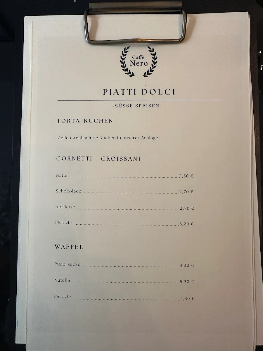 Speisekarte, Caffè Nero