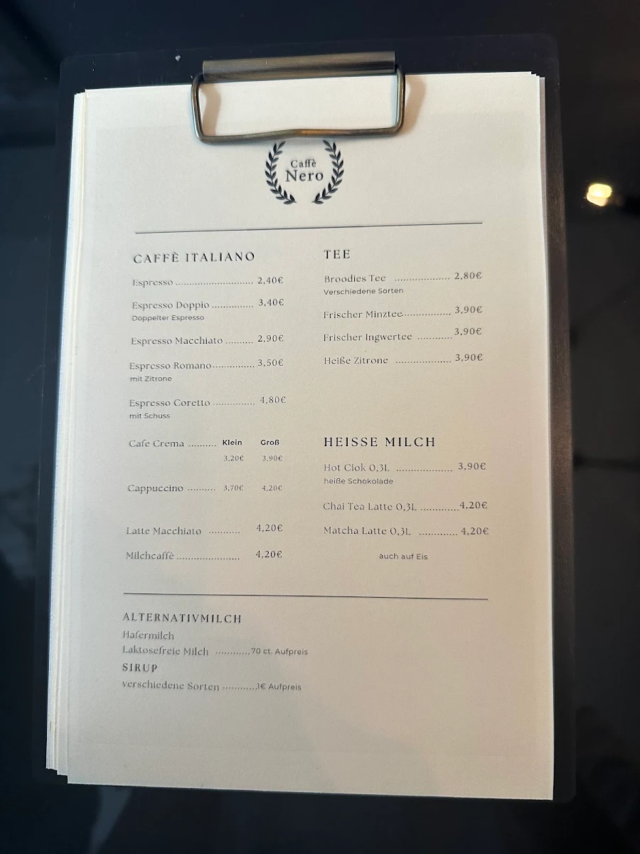 Speisekarte, Caffè Nero