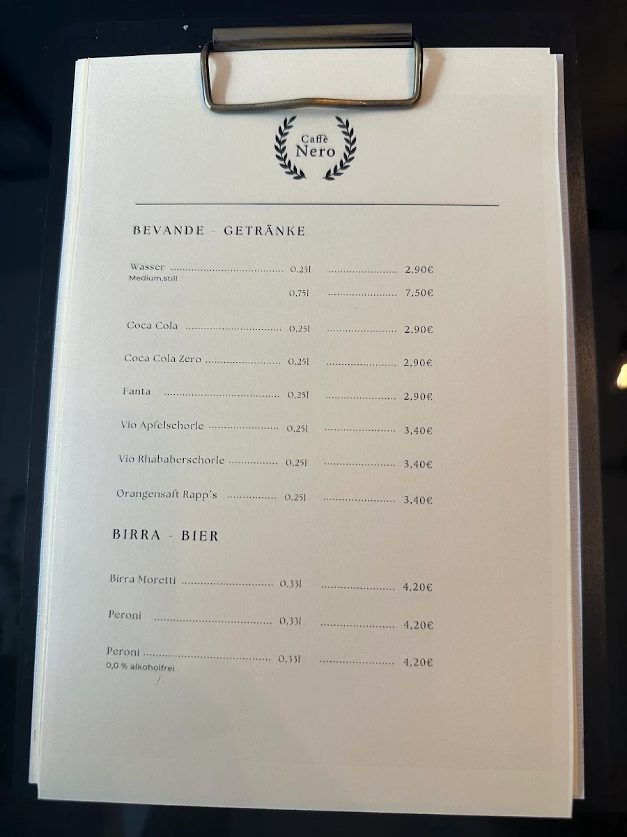 Speisekarte, Caffè Nero