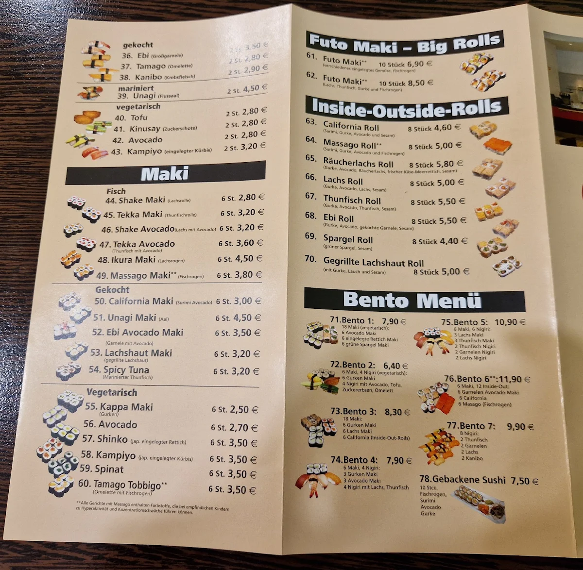 Speisekarte, Fu Asia Restaurant