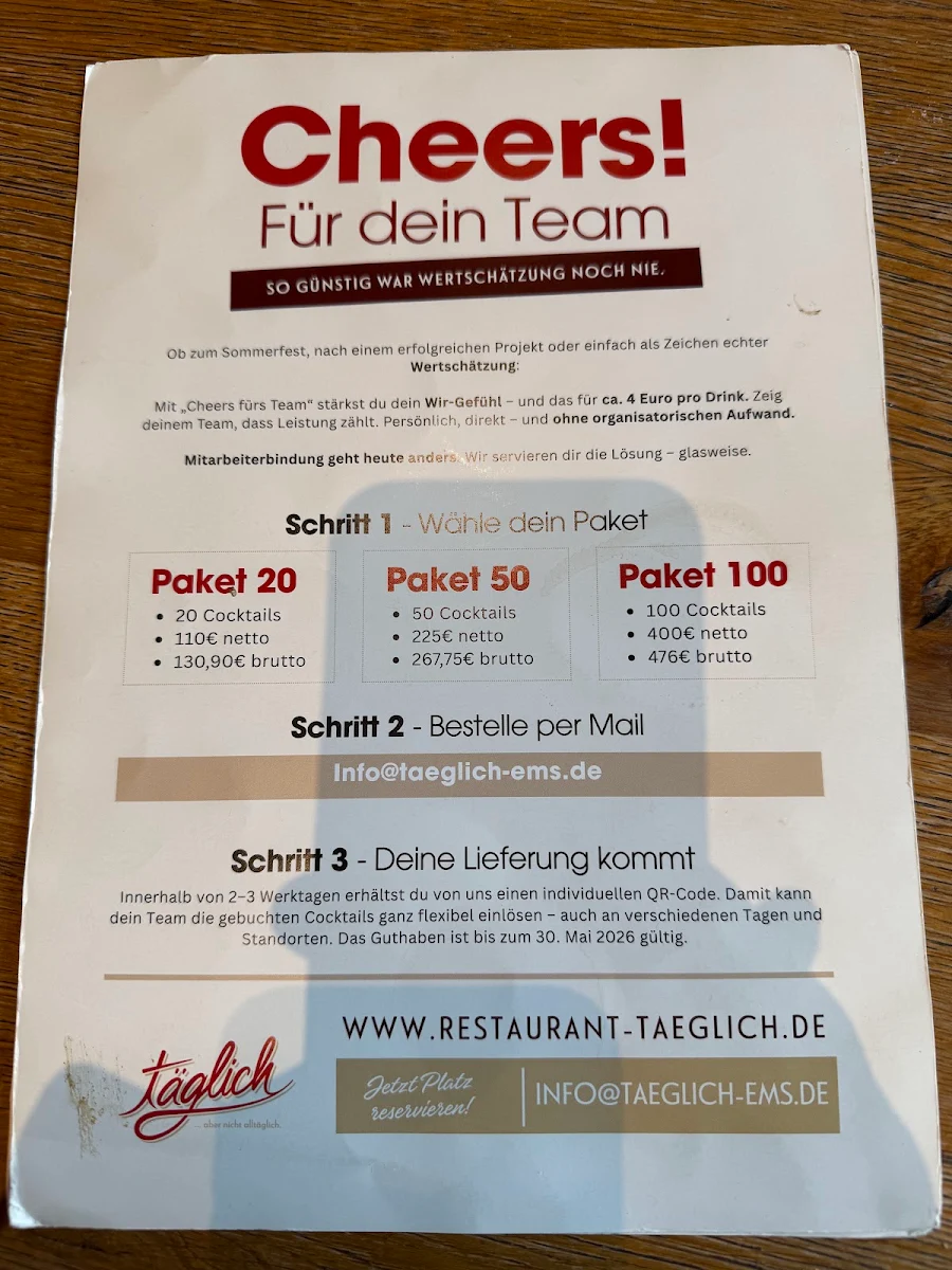 Speisekarte, Täglich Meppen