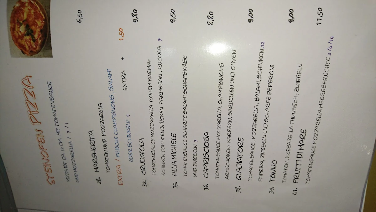 Speisekarte, Ristorante Bella Roma