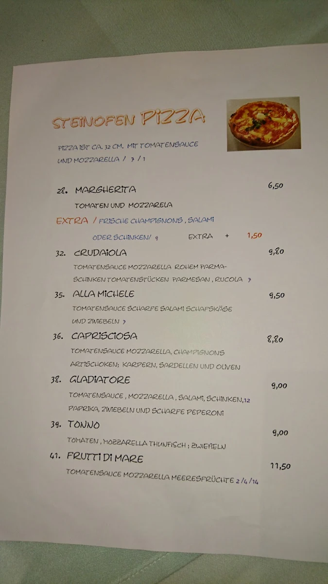 Speisekarte, Ristorante Bella Roma