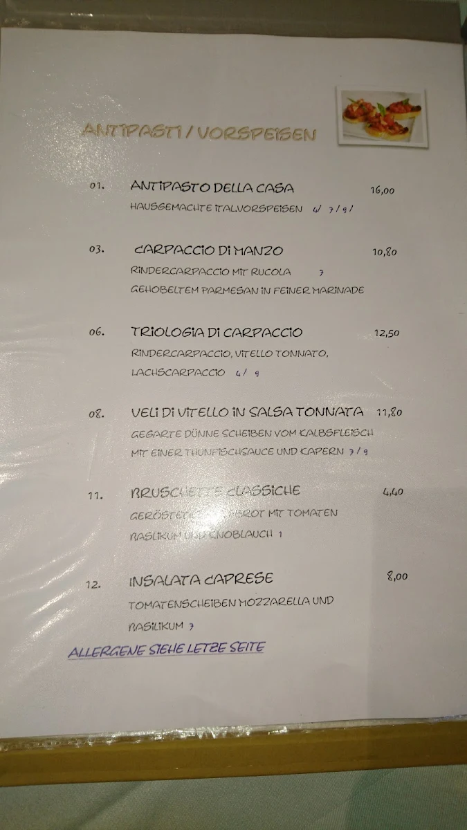 Speisekarte, Ristorante Bella Roma