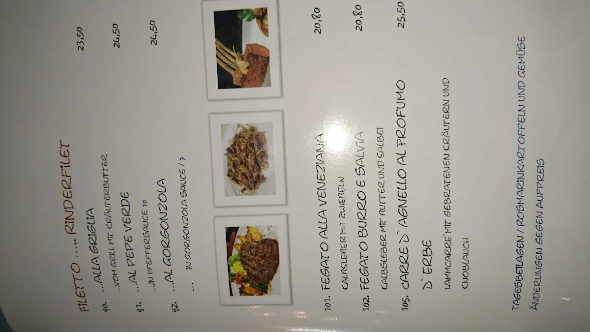 Speisekarte, Ristorante Bella Roma